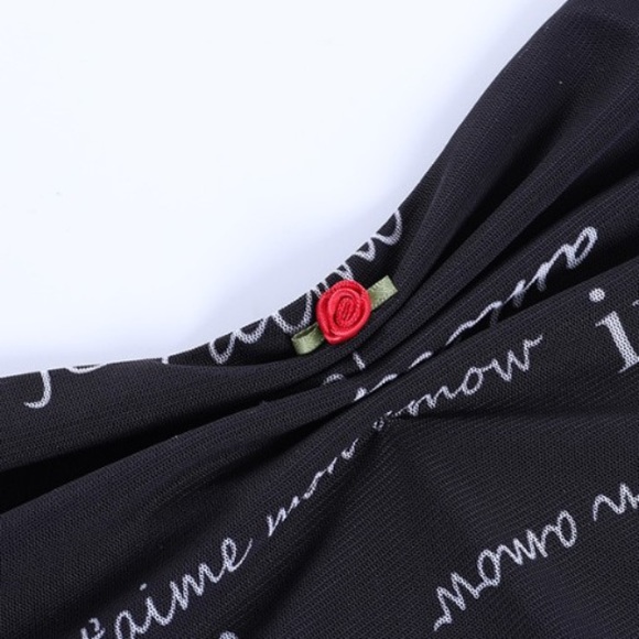 Semi Sheer Asymmetrical Front W/Red Rose Deep V Bilingual Graphic 🌹 Cami Top 🌹 - Picture 5 of 11